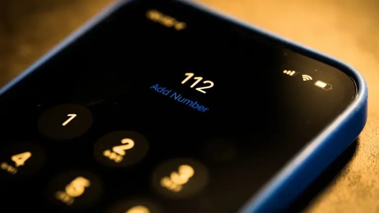 Ein Smartphone zeigt die Notrufnummer 112 auf dem Bildschirm an.