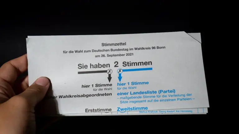 Ein Stimmzettel zur Bundestagswahl mit der Aufschrift Sie haben zwei Stimmen.